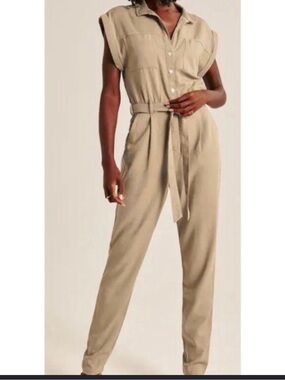 Abercrombie & Fitch Sleeveless Tan Utility Jumpsuit